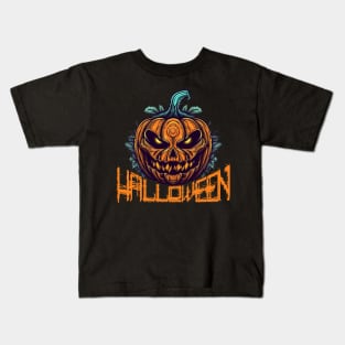 Enchanted Harvest: A scary Graphic Drawing of a Halloween Pumpkin Kids T-Shirt